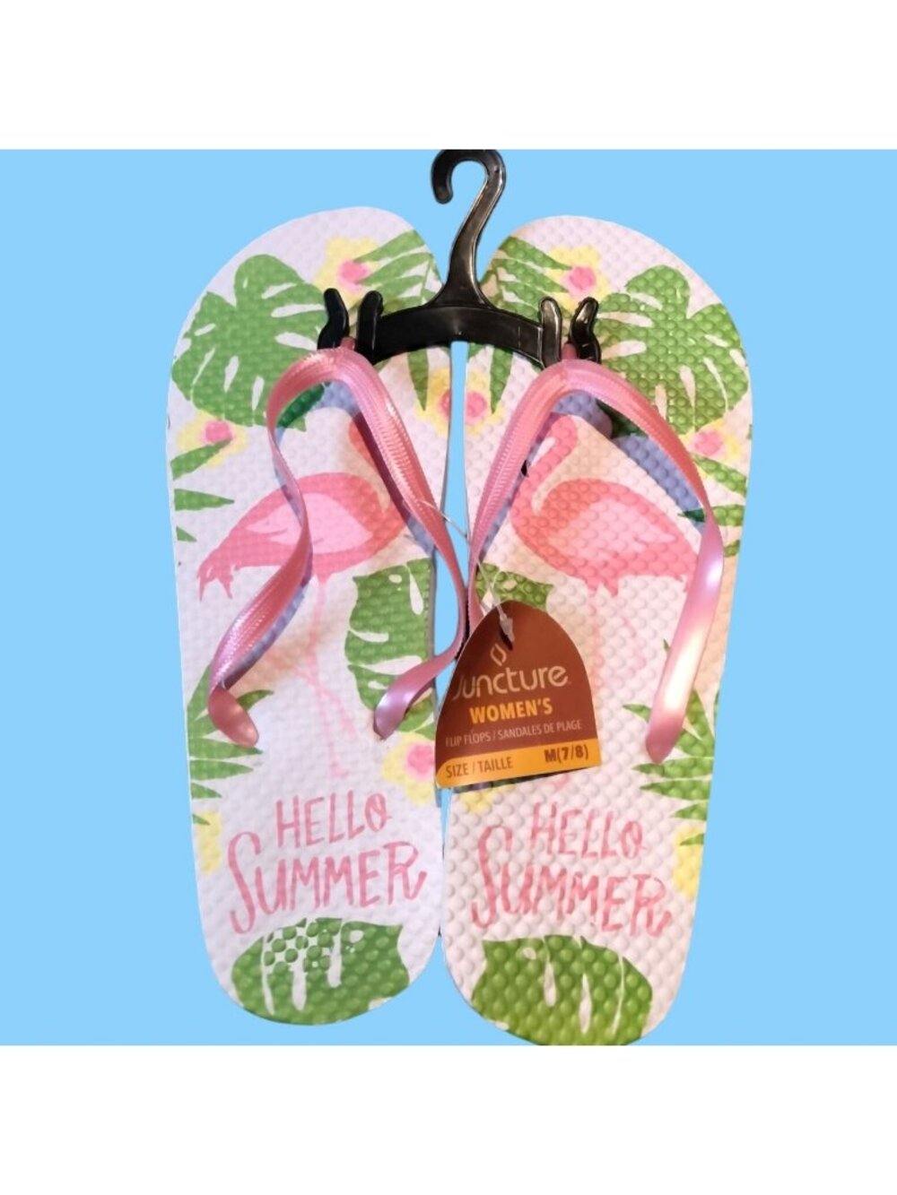 Hello Summer Flip Flops Pink Flamingo Sandal M Medium Size 7 8